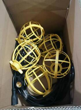 黄色E27灯串线灯带线带防护抗冲击笼SJT14AWG/3C螺口工程灯串照