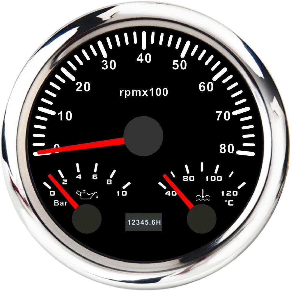 85mm指针转速表油压表水温表汽车改装通用三合一表七彩背光灯
