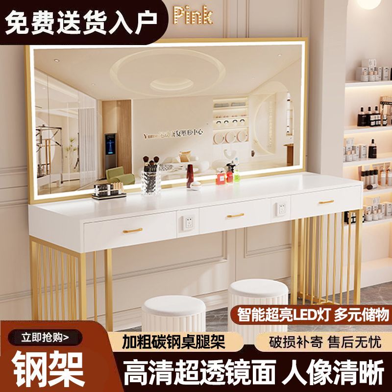 影楼化妆桌专用带灯婚纱店美容院理发店化妆师化妆台梳妆台化妆镜