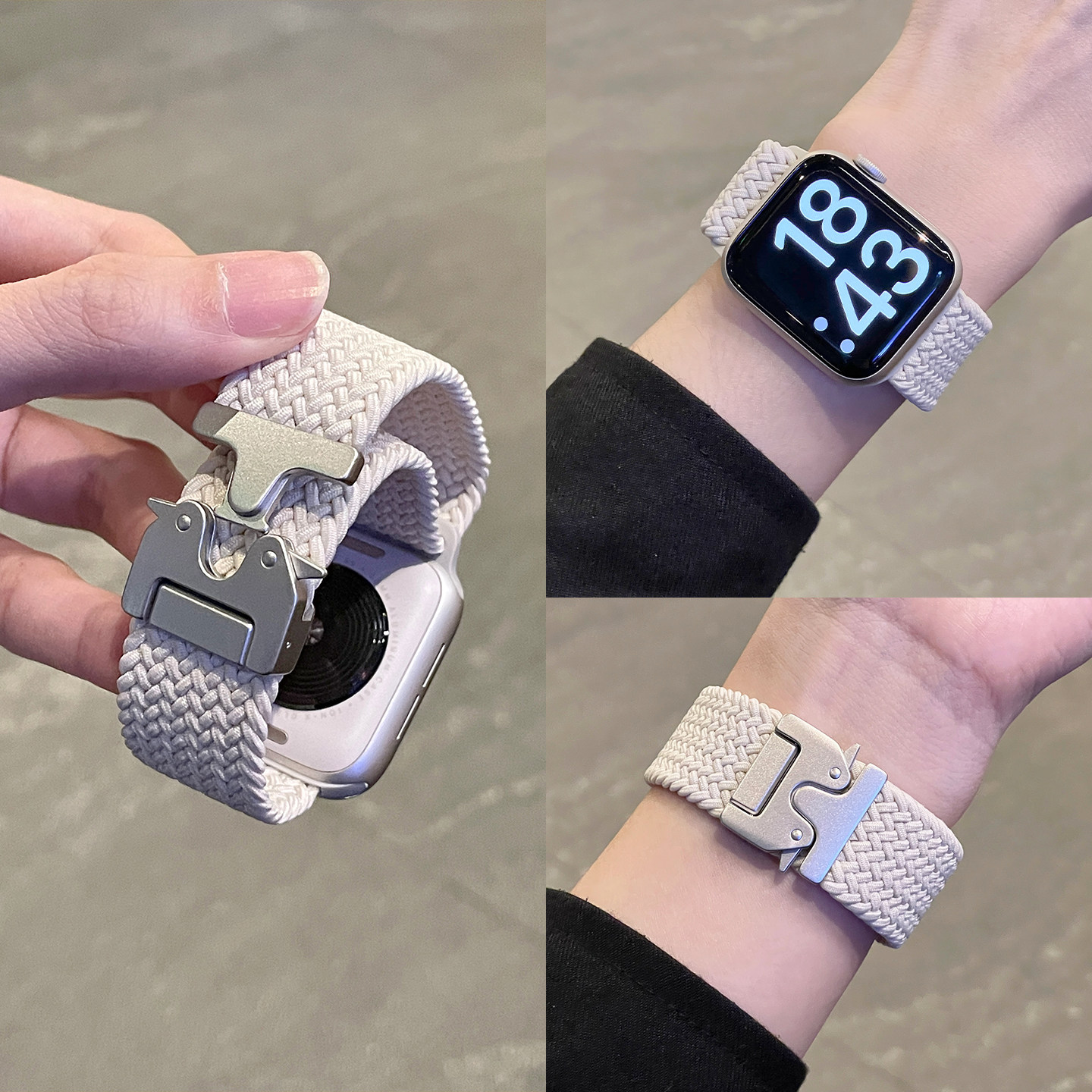 适用applewatchS11表带12苹果手表iwatch9新款S10弹回环编织降落伞扣高级尼龙可爱风SE男女士夏天腕带Ultra3图片