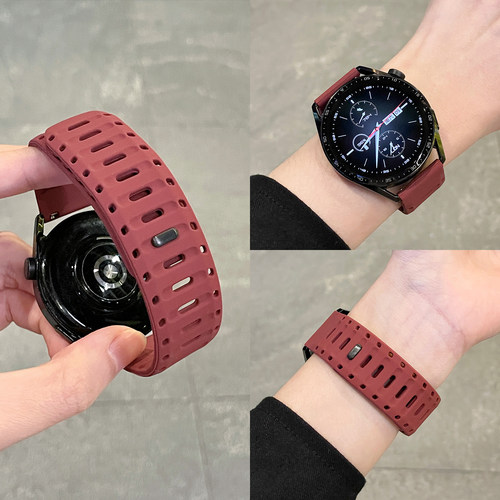 适用华为GT6表带watch gt5手表男士watch5新款腕表22mm鲨鱼磁吸扣GT4硅胶watch4/3pro透气运动智能手表带夏天