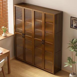 置物架带实木书架收纳墙一体储物柜用书书柜柜门家用整客厅防尘子