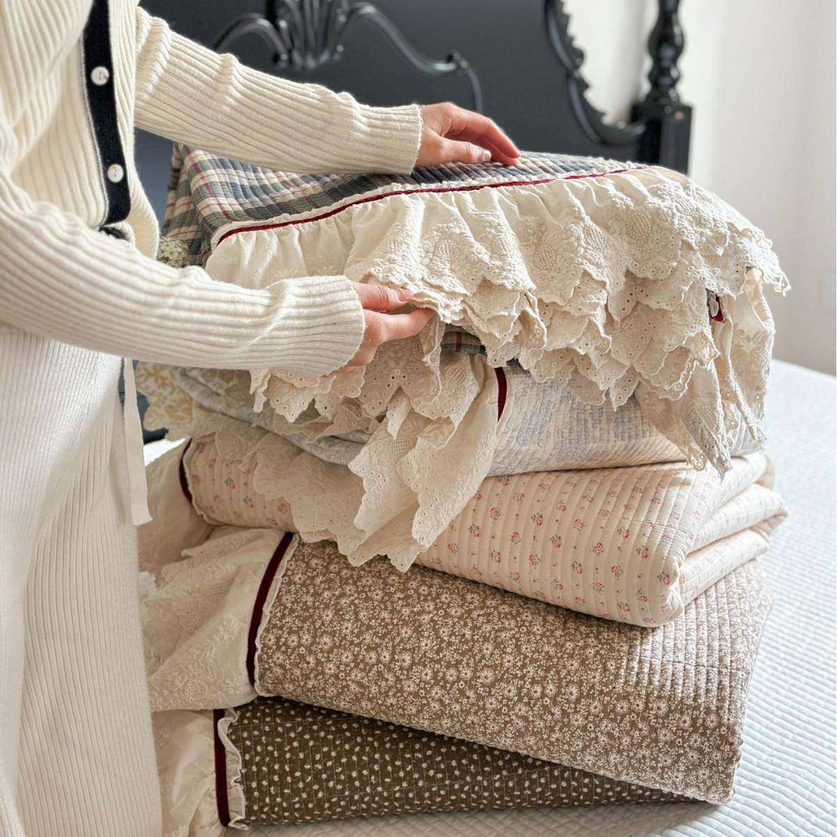 法式复古风全棉双层纱床盖三件套格子夏被花边夏凉被裸睡床盖套件,电子元器件市场,其它元器件,淘宝优惠券,粉丝福利购,淘宝优惠卷