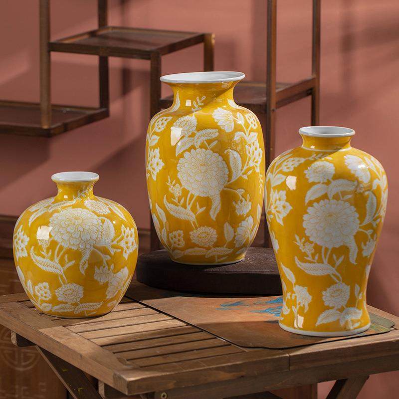 陶瓷花瓶新中式青花瓷客可水培花瓶手工堆釉黄色手绘有凹凸感,清洗/食品/商业设备,风口/风叶/风机配件,淘宝优惠券,粉丝福利购,淘宝优惠卷