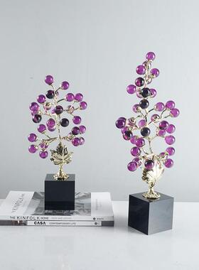 现代轻奢高档紫色水晶发财树摆件家居装饰品客厅样板房工艺品摆设
