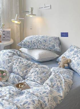 简约手绘小碎花全棉四件套复古田园纯棉被套学生宿舍床上用品