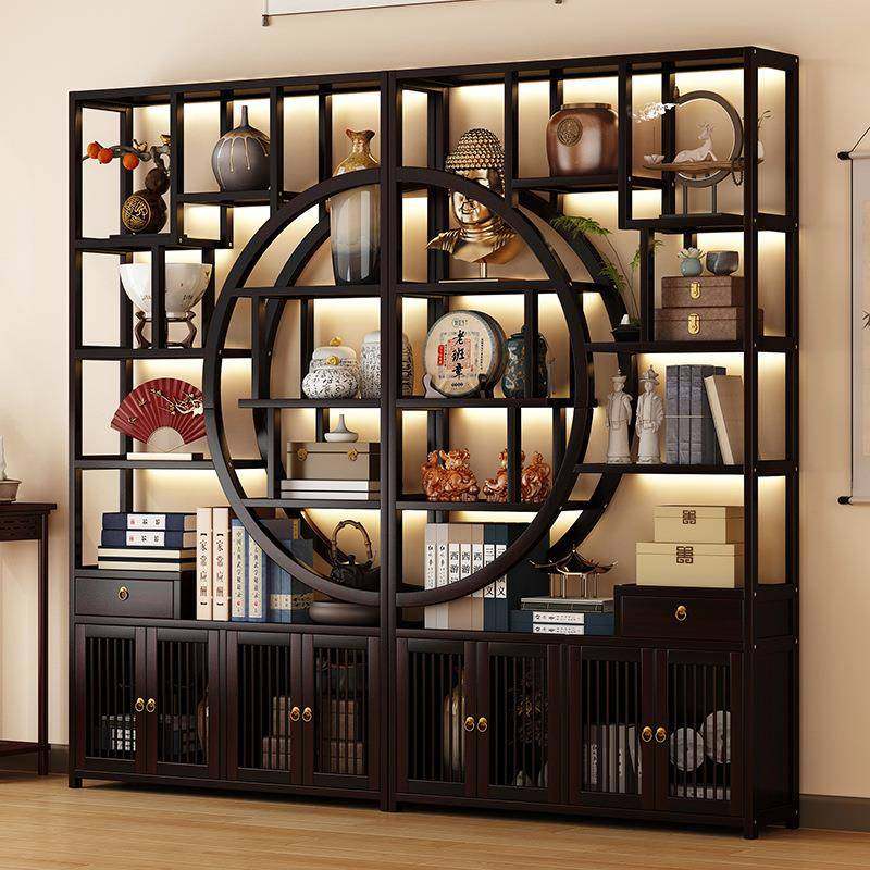 博古架茶柜置物架新中式茶具架子收纳架非实木茶室古董摆件展示架