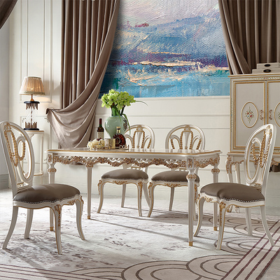 法式实木长方形餐台餐椅组合