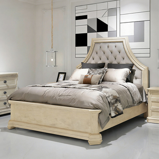 美克art美式法式建筑复兴实木床复古雕花高背轻奢欧式实木双人床