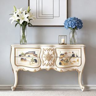 别墅玄关多功能柜 饰玄关柜欧式 法式 实木中国风彩绘奢华收纳装