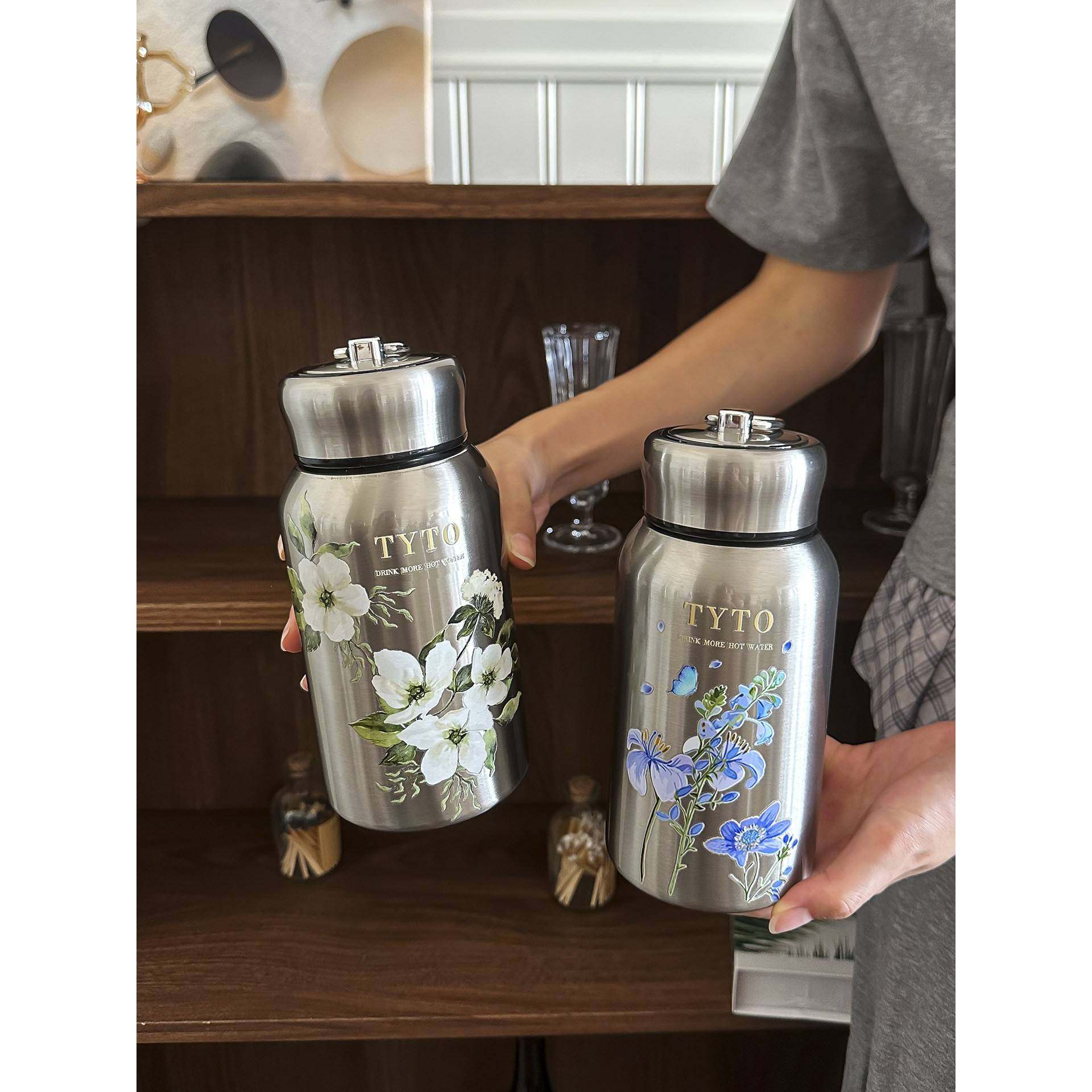 保温杯大容量男女高档便携不锈钢泡茶杯高颜值花卉带提环车载水杯,餐饮具,保冷/保温杯,淘宝优惠券,粉丝福利购,淘宝优惠卷