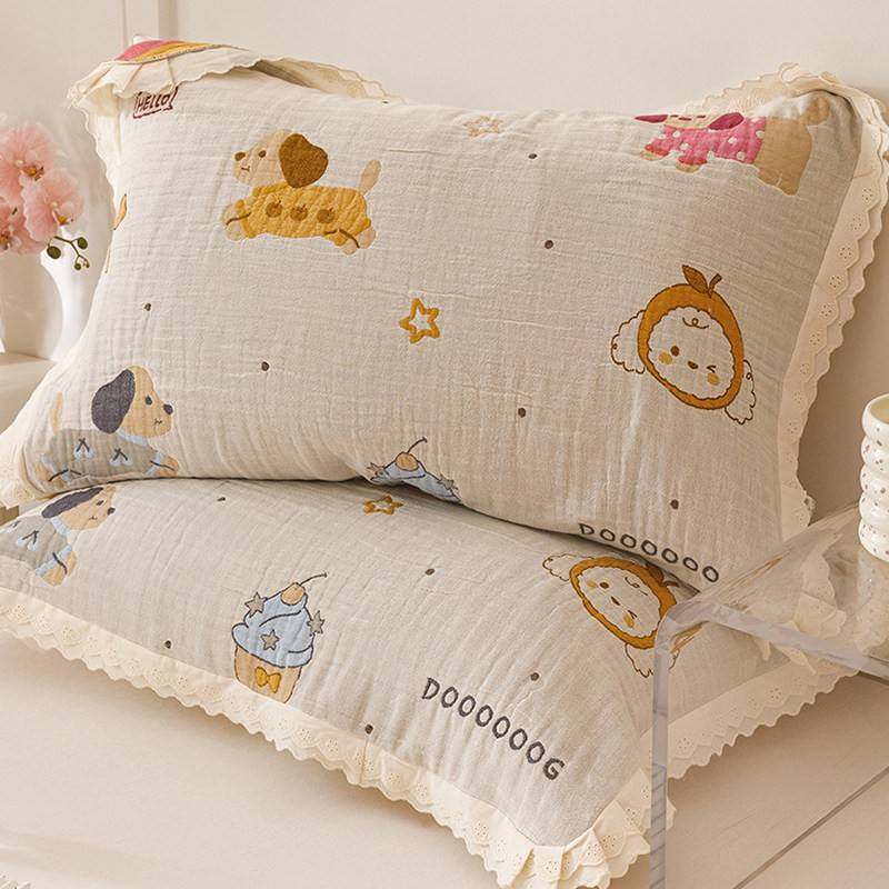 女生可爱纯棉纱布枕巾少女心花边全棉枕垫枕头巾一对装2025年新款,床上用品,枕巾,淘宝优惠券,粉丝福利购,淘宝优惠卷