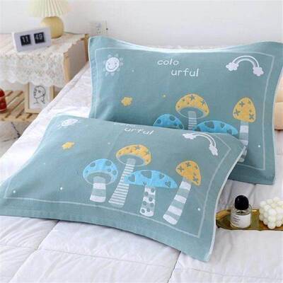 中号三层纱布纯棉枕巾45x65儿童卡通单人细纱幼儿园枕头巾一对装