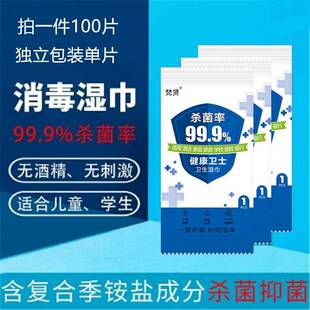 季铵盐无酒精湿巾独立包装100片随身可携式小包家用杀菌消毒湿纸