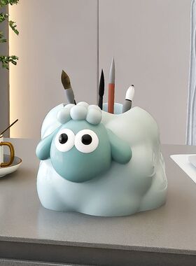 韵灿卡通可爱小羊笔筒装饰品摆件化妆刷收纳办公室桌面工位生日礼