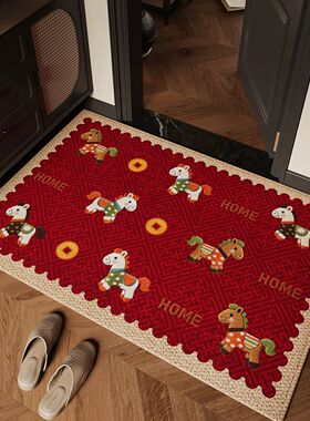 马年入户门地垫高级感2026新款红色耐脏除尘防滑脚垫玄关门口门垫