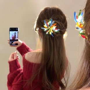 烟火发饰新年花火 毛绒扭扭棒烟花发光发夹女高级感侧边夹鸭嘴夹