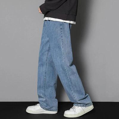 Men Simple Straight Leg Casual Jeans Male Baggy Korean