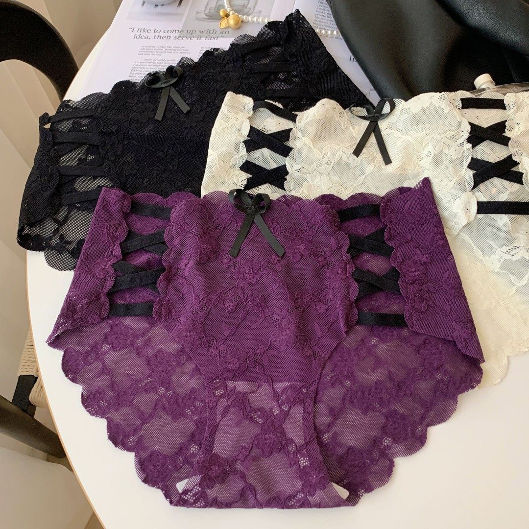法式性感交叉镂空蝴蝶结女三角内裤无痕全蕾丝薄款透气中腰三角裤,女士内衣/男士内衣/家居服,女三角裤,淘宝优惠券,粉丝福利购,淘宝优惠卷