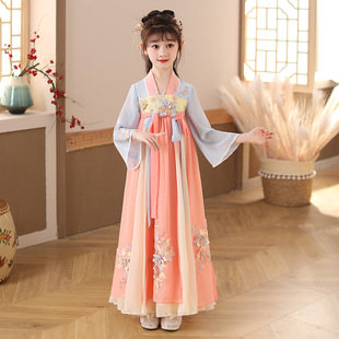Y儿童汉服秋装唐装长袖古襦裙女中大童走秀改良连衣裙中国风复古
