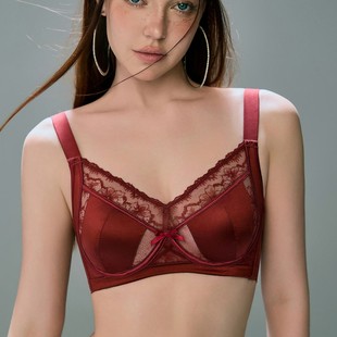 新款大胸显小高奢缎面内衣软圈放下垂文胸欧若风052