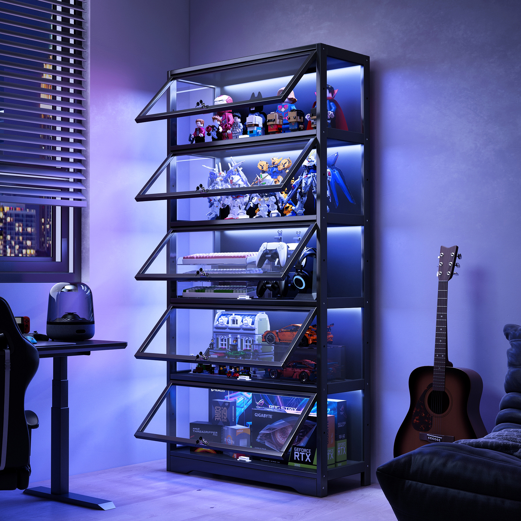 带灯手办展示柜家用电竞房外设透明亚克力模型柜多层陈列展示架