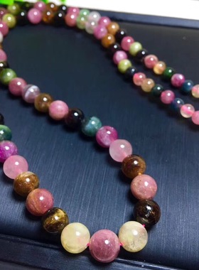 天然彩虹碧玺塔链 旺夫石糖果色项链 全家福电气石幸运