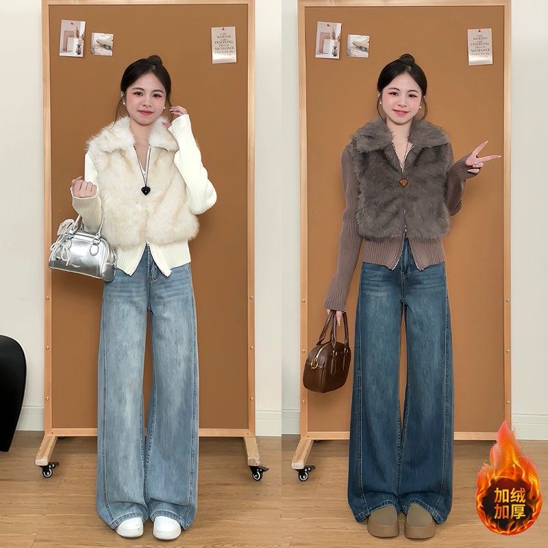 【秋冬牛仔】2025新款秋冬百搭显瘦小个子专款加绒阔腿牛仔裤女,女装/女士精品,大码裤装,淘宝优惠券,粉丝福利购,淘宝优惠卷