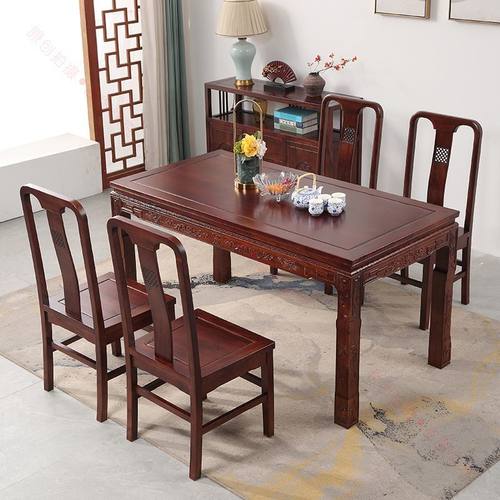 老榆木餐桌实木桌子餐桌椅家用客厅长方形小户型饭桌方桌中式组合