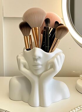 ins风抽象人脸笔筒摆件艺术感办公室桌面装饰置物架化妆刷收纳筒