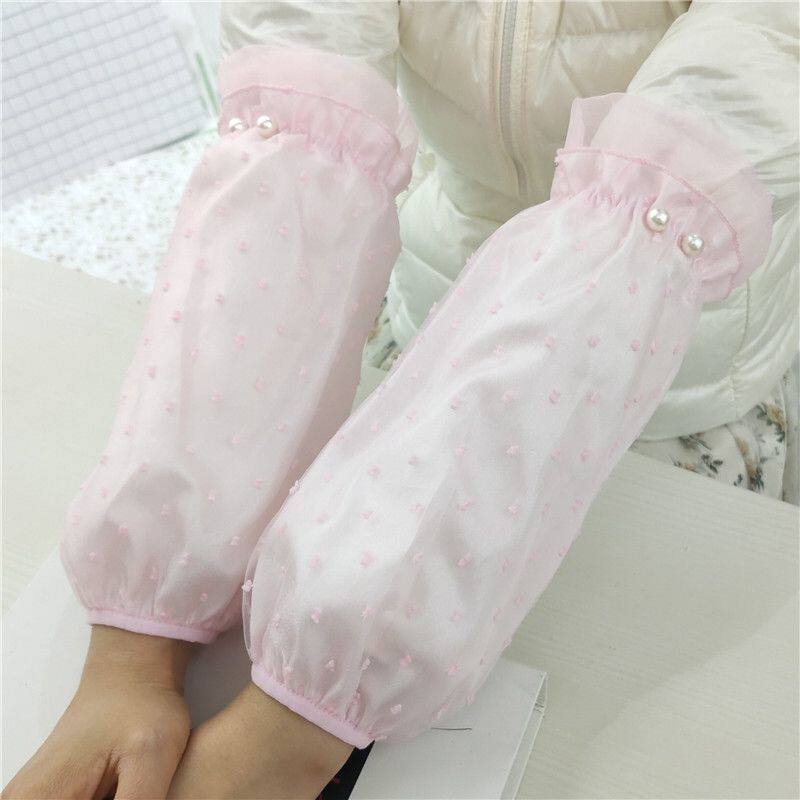 羽绒服隐形防脏袖套神器韩版网纱长款成人袖套女黑色防污学生套袖