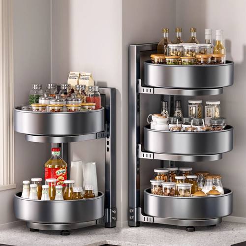 厨房可旋转调料置物架调味品转角专用油盐酱醋圆形多功能收纳盒架
