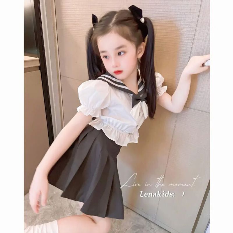 女童夏季新款套装2024JK制服原创正版学院风女宝洋气短袖英伦风图片