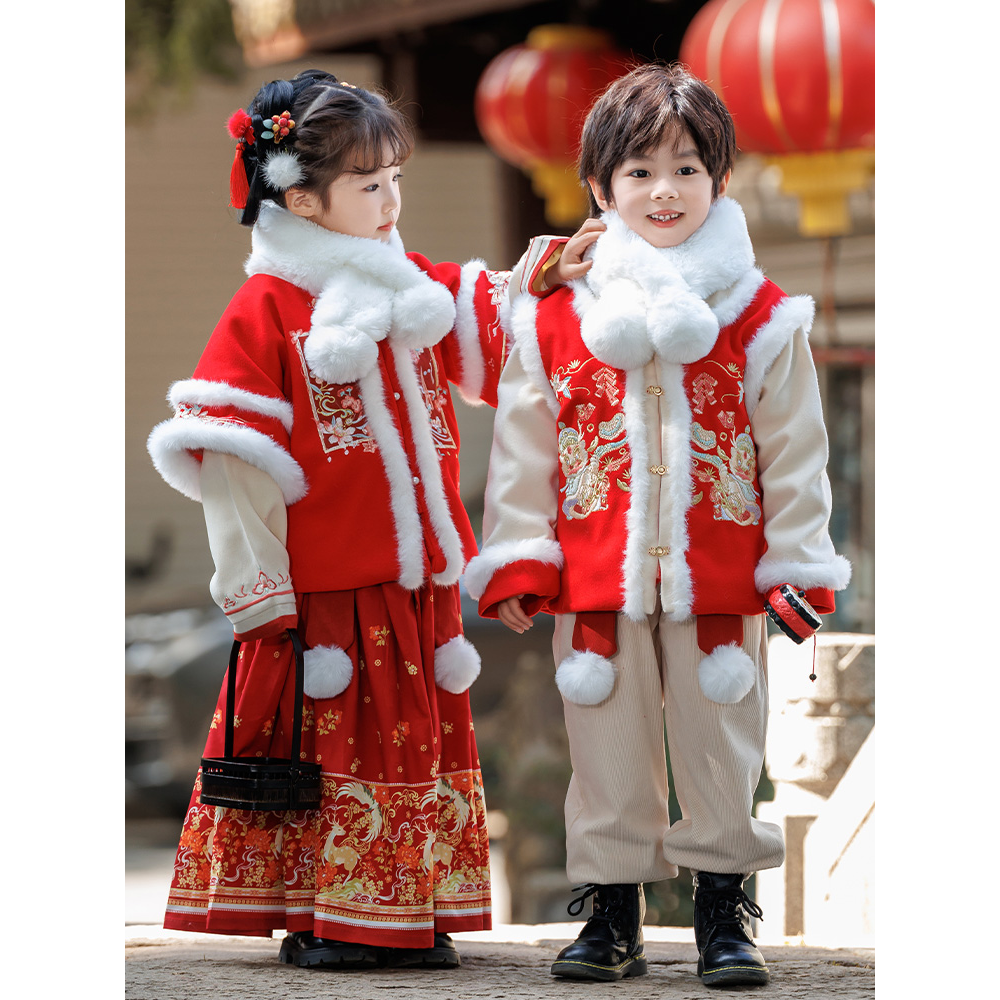 汉服男童拜年服2024新款冬季儿童古装女童加绒唐装新年喜庆过年服,童装/婴儿装/亲子装,汉服,淘宝优惠券,粉丝福利购,淘宝优惠卷