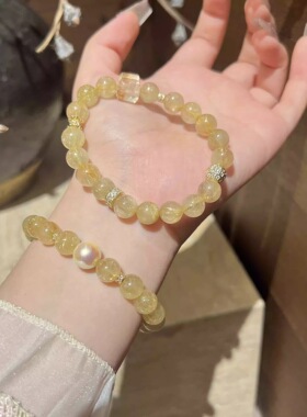 原创设计天然黄发晶手串女珍珠手链黄水晶手串转运珠手饰礼