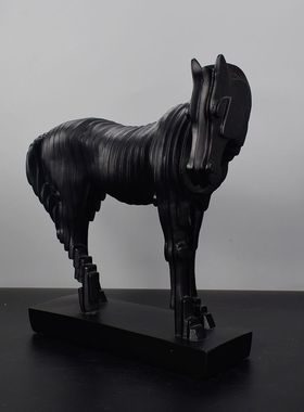 简约现代创意树脂黑白马雕塑摆件酒店售楼处抽象线条家居软装饰品