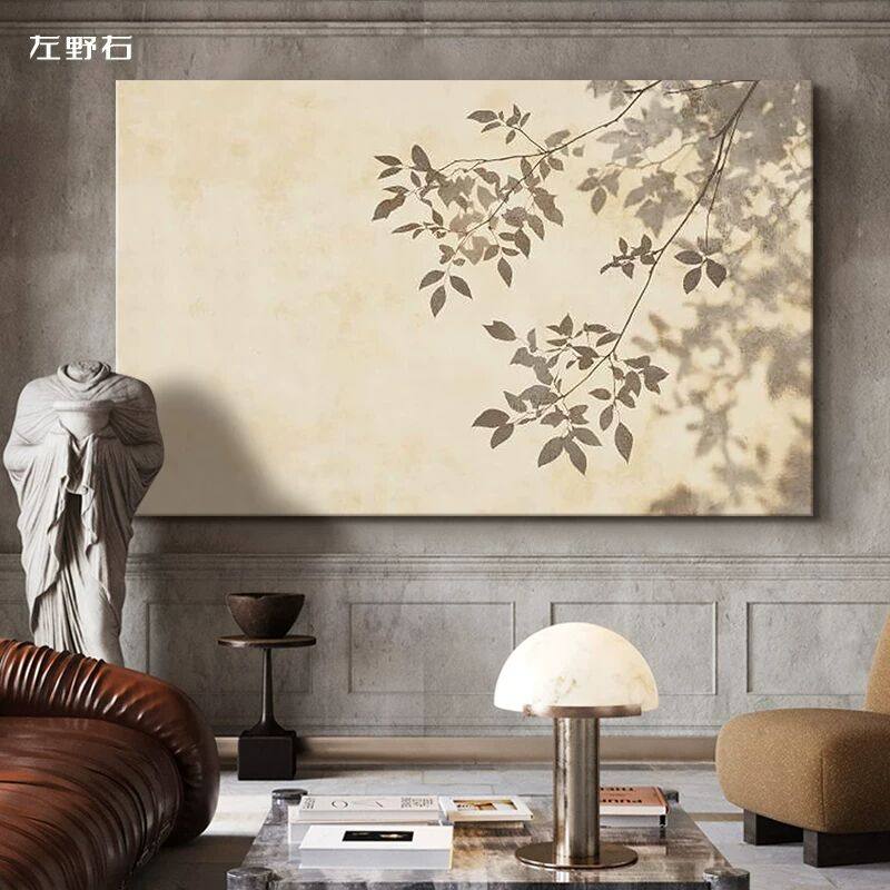 枝影侘寂风纯手绘油画客厅光影装饰画简约沙发背景墙日式挂画玄关,家居饰品,现代装饰画,淘宝优惠券,粉丝福利购,淘宝优惠卷