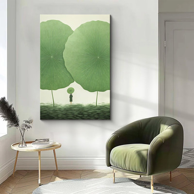 治愈系绿色荷叶挂画女孩房间背景墙温馨壁画走廊过道装饰餐厅画