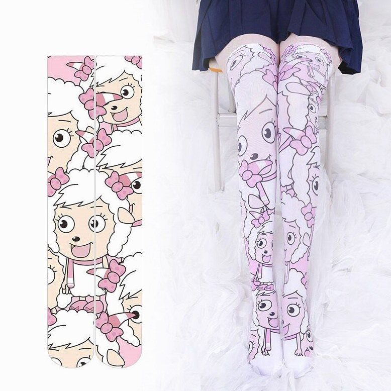 美羊羊印花过膝袜喜洋洋同人大腿袜天鹅绒美腿袜美羊羊cos袜W1001