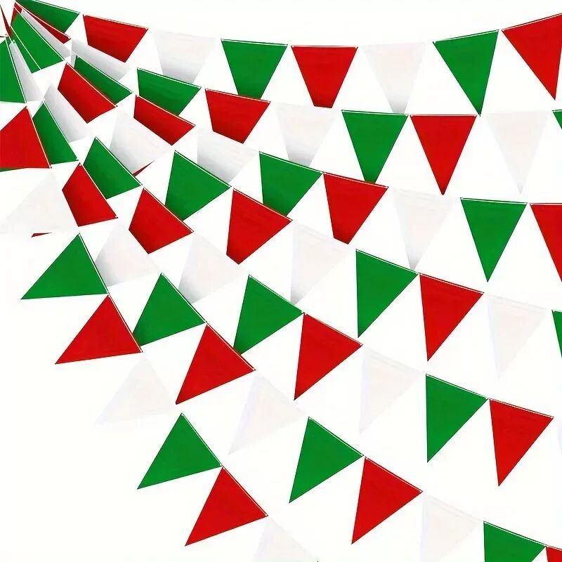 10M Red Green White Flag Plastic Pennant Garland Christmas