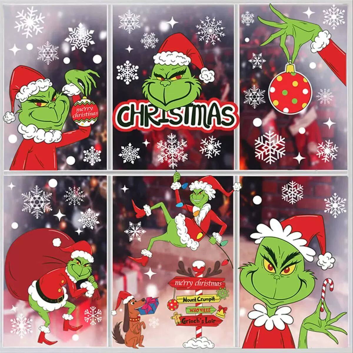 9 Sheets Grinch Window ers for Glass Christmas Double Sided
