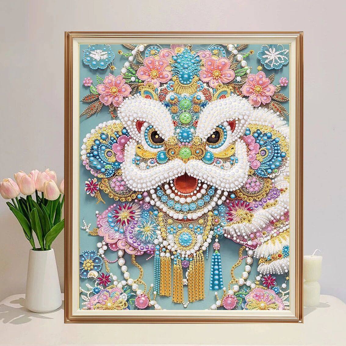 新款大尺寸醒狮珍珠画创意diy钻石画手工材料包制作装饰客厅挂画,家居饰品,DIY/数字油画,淘宝优惠券,粉丝福利购,淘宝优惠卷