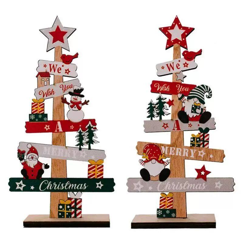 Desktop Christmas Tree Santa Claus DIY Decoration Wooden Chr