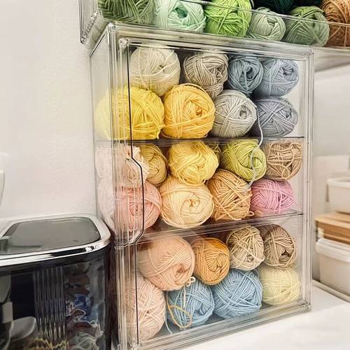 毛线收纳盒防尘透明手工线整理盒抽屉式化妆品针线杂物收纳置物柜