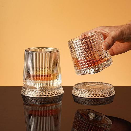 转动酒杯水晶旋转玻璃杯家用威士忌酒杯洋酒杯烈酒杯高级感网红解