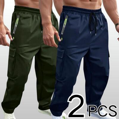 2 Pack Men's lightweight Solid Color Athletic Cargo Pants