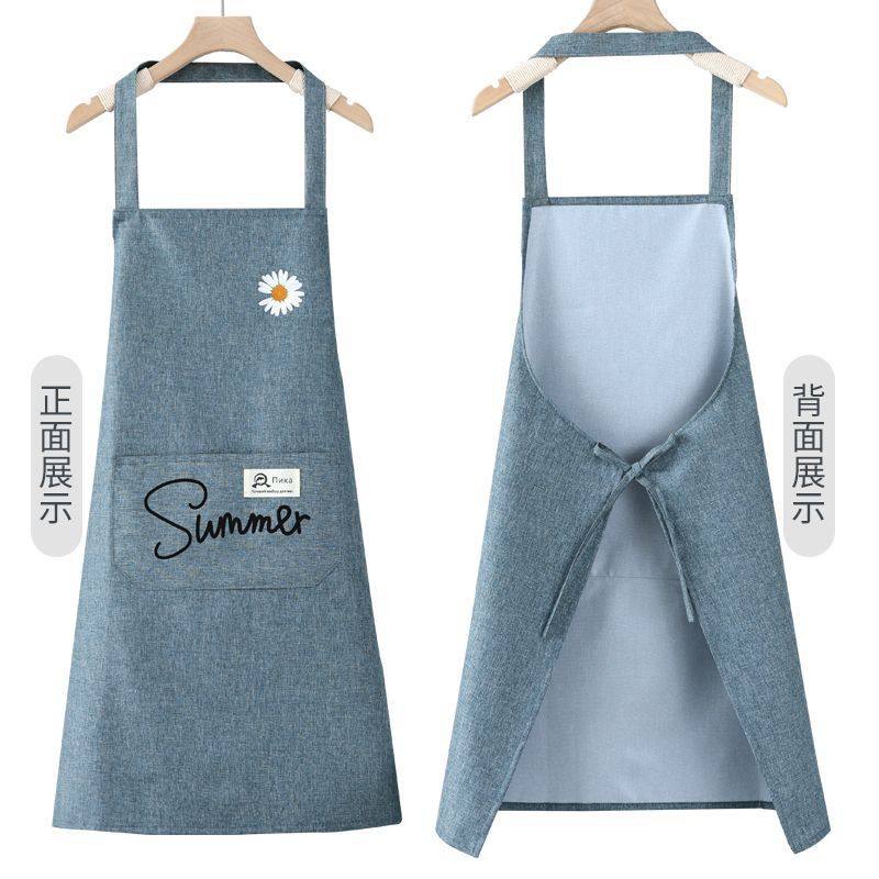亚麻挂脖做饭围裙防油耐脏围腰上班工作服防水围裙厨房家用新款