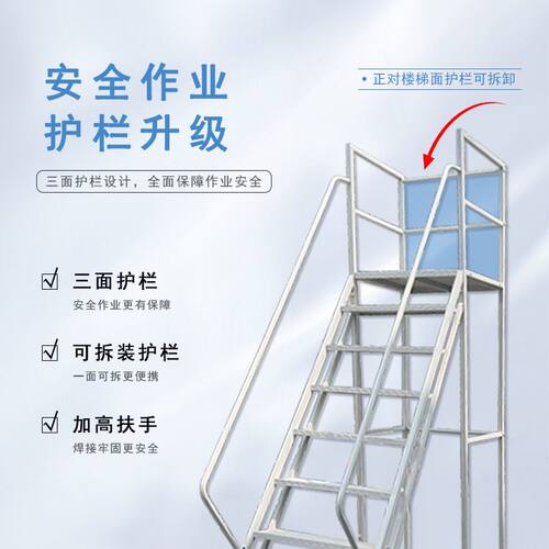 可移动登高梯超市车间踏步平台梯带轮仓库楼梯取货登高车防滑静音