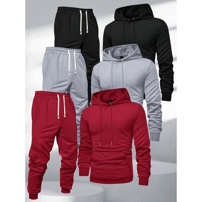 1pcs Men'S Hooded Sweatshirt and Joggers Set Polyester