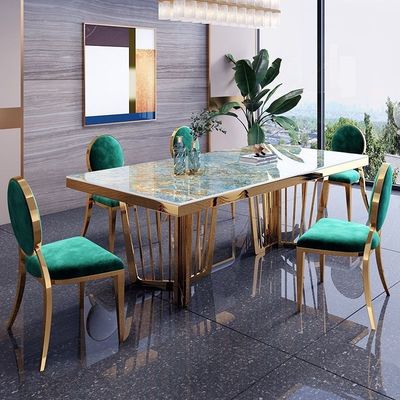 现代轻奢亚马逊绿岩板餐桌椅组合家用简约餐厅小户型长方形吃饭桌